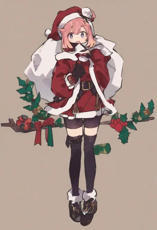masterpiece, best quality, general, santa costume, 1girl, solo, full body, simple background — by k3scat, made with ComfyUI