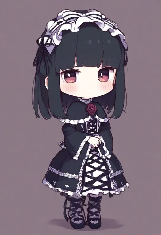 masterpiece, best quality, general, gothic lolita, 1girl, solo, full body, simple background — by k3scat, made with ComfyUI