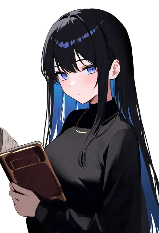 masterpiece, best quality, newest, absurdres, highres, safe, holding_book, 1girl, solo, upper_body, simple_background — by k3scat, made with ComfyUI