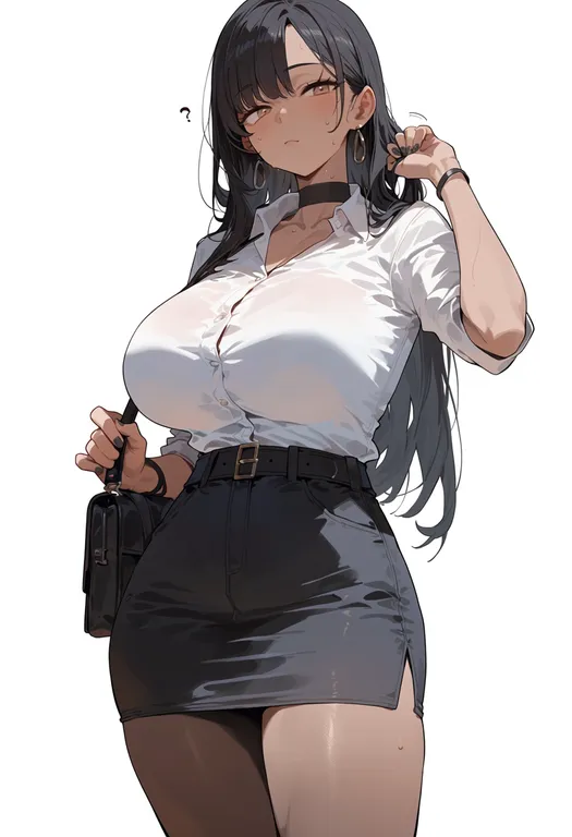 masterpiece, best quality, score_7, safe, clothes grab, 1girl, solo, simple background — by k3scat, made with ComfyUI