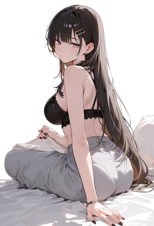 masterpiece, best quality, score_7, safe, bed, 1girl, solo, simple background — by k3scat, made with ComfyUI