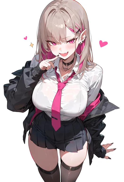 masterpiece, best quality, score_7, safe, fang, 1girl, solo, simple background — by k3scat, made with ComfyUI