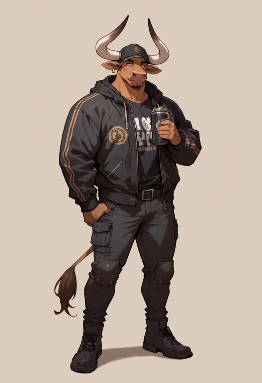 masterpiece, best quality, score_7, safe, cow boy, 1boy, solo, simple background — by k3scat, made with ComfyUI