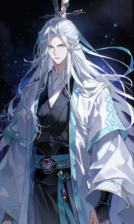 let's_draw_pretty_boys_challenge, white_hair, xiuxian:_mu_zhu_chuan, long_hair, hanfu — by 岚亦, made with ComfyUI
