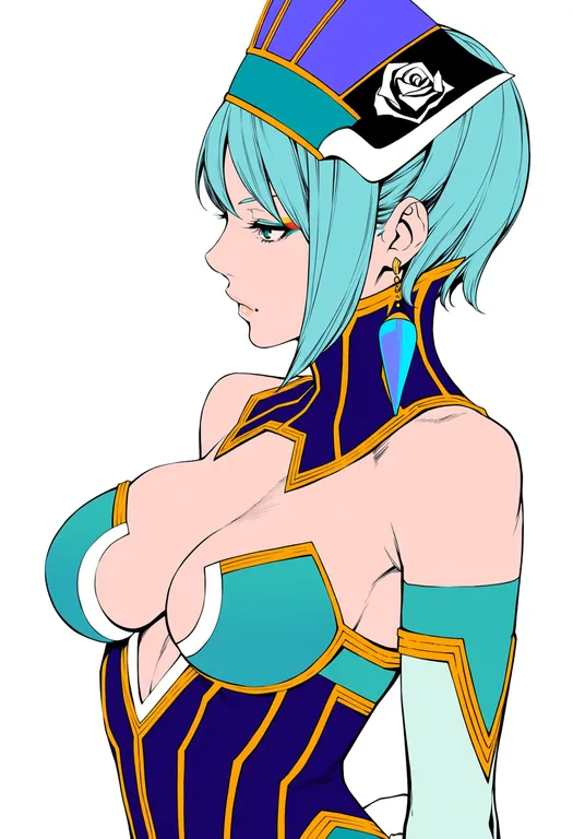 masterpiece, best quality, score_7, safe, blue rose (tiger & bunny), tiger & bunny, solo, upper body, simple background — by k3scat, made with ComfyUI