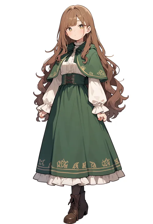 masterpiece, best quality, score_7, safe, green capelet, 1girl, solo, simple background — by k3scat, made with ComfyUI