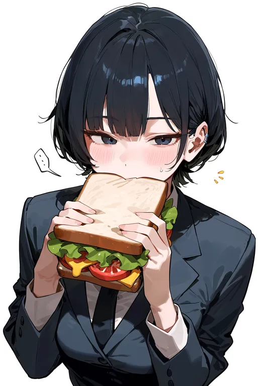masterpiece, best quality, score_7, safe, sandwich, 1girl, solo, upper body, simple background — by k3scat, made with ComfyUI