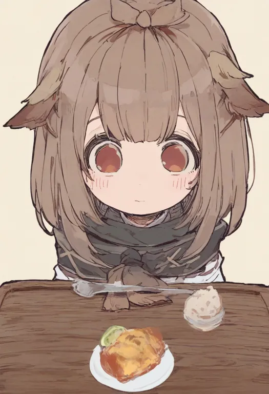 masterpiece, best quality, general, wooden table, 1girl, solo, simple background — by k3scat, made with ComfyUI