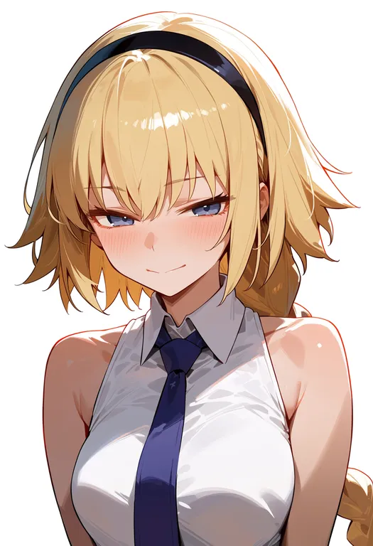 masterpiece, best quality, score_7, safe, jeanne d'arc (girl from orleans) (fate), solo, upper body, simple background — by k3scat, made with ComfyUI
