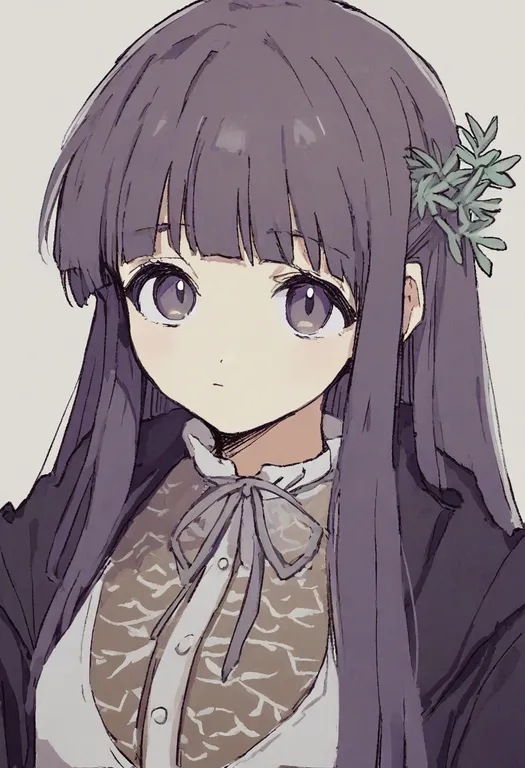 masterpiece, best quality, general, fern, 1girl, solo, simple background — by k3scat, made with ComfyUI