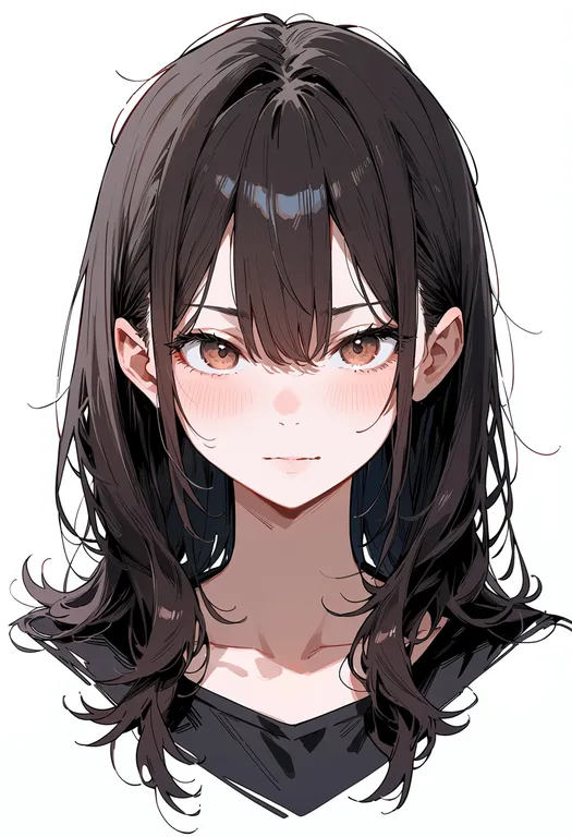 masterpiece, best quality, score_7, safe, double-parted bangs, 1girl, solo, portrait, simple background — by k3scat, made with ComfyUI