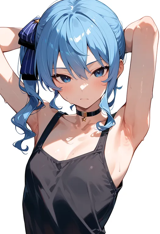 masterpiece, best quality, score_7, safe, hoshimachi suisei (casual), solo, upper body, simple background — by k3scat, made with ComfyUI