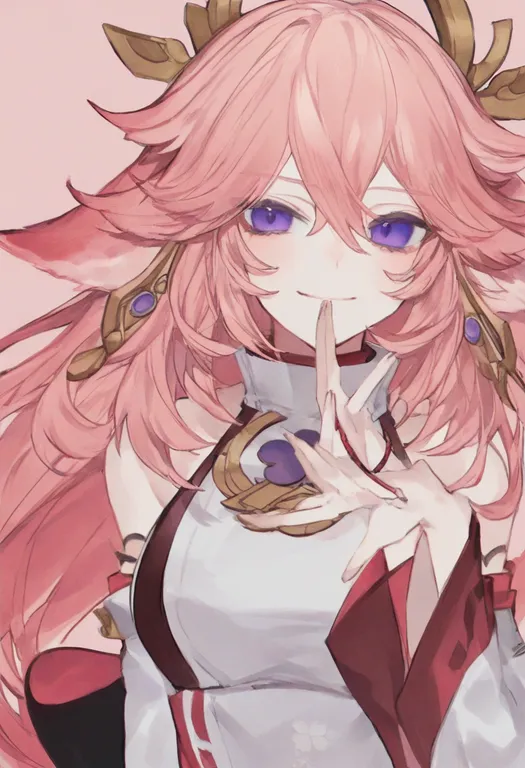 masterpiece, best quality, general, yae miko, genshin impact, solo, upper body, simple background — by k3scat, made with ComfyUI