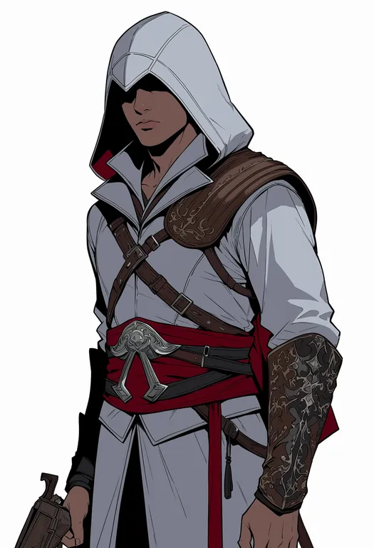 masterpiece, best quality, score_7, safe, assassin's creed (series), solo, simple background — by k3scat, made with ComfyUI