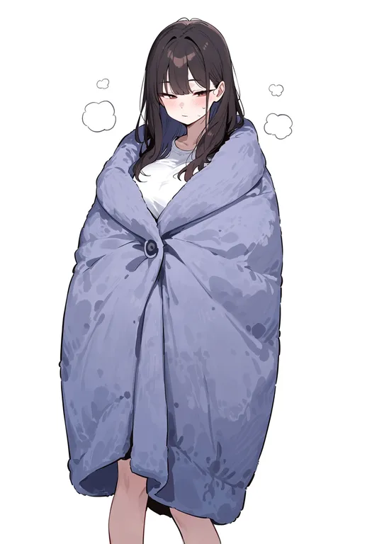 masterpiece, best quality, score_7, safe, blanket, 1girl, solo, simple background — by k3scat, made with ComfyUI