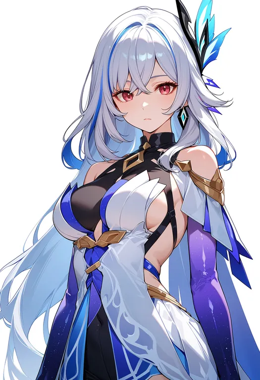 masterpiece, best quality, score_7, safe, skirk (genshin impact), genshin impact, solo, upper body, simple background — by k3scat, made with ComfyUI