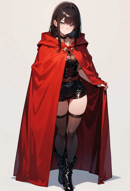 masterpiece, best quality, score_7, safe, red cloak, 1girl, solo, simple background — by k3scat, made with ComfyUI