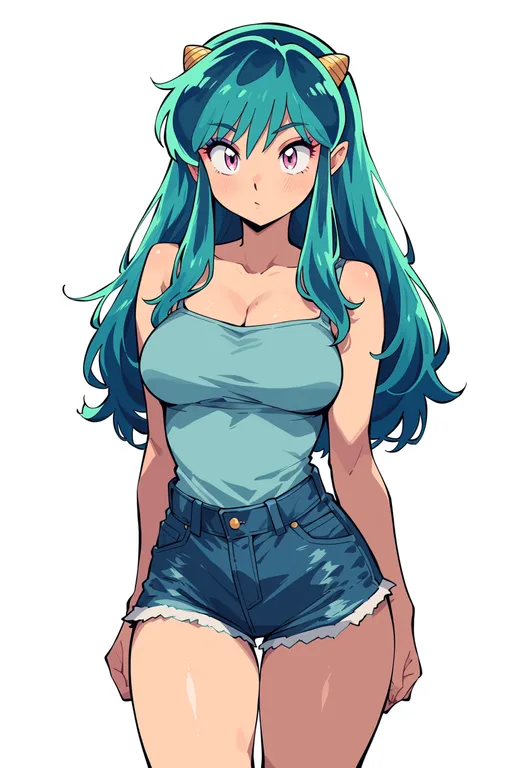 masterpiece, best quality, score_7, safe, urusei yatsura, solo, simple background — by k3scat, made with ComfyUI