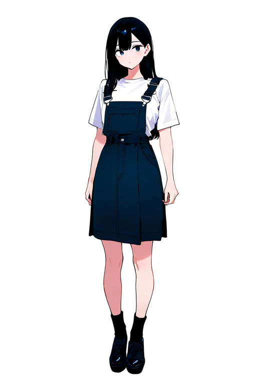 masterpiece, best quality, newest, absurdres, highres, safe, overall_skirt, 1girl, solo, full_body, simple_background — by k3scat, made with ComfyUI