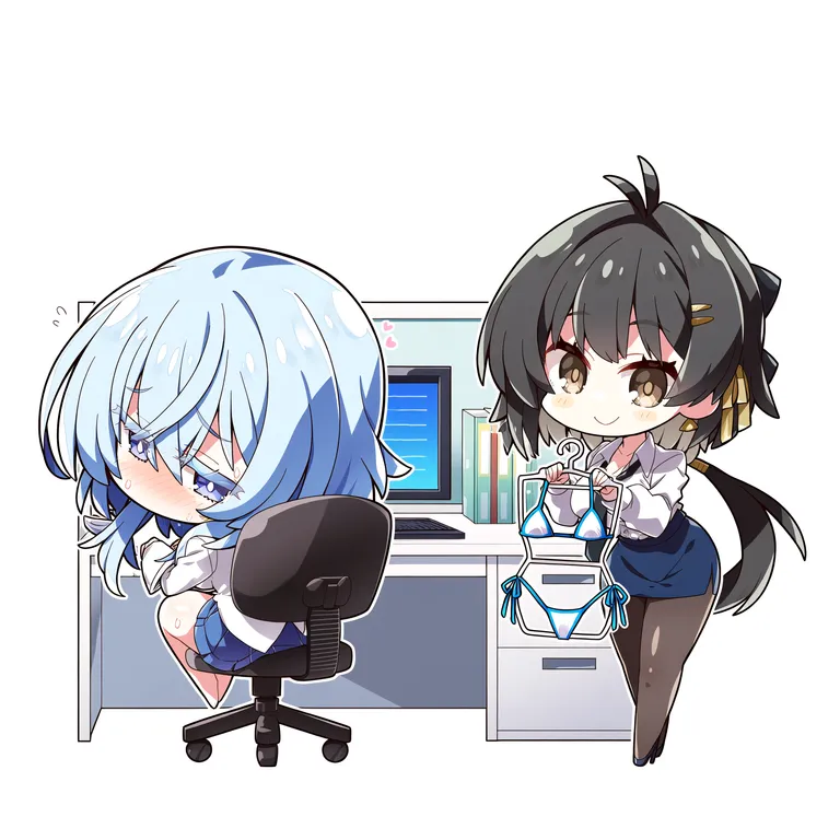 @akaneya, chibi only, year 2024, year 2025, 2girls, wuthering waves logo, shorekeeper(wuthering waves), white jacket… — by 💤💤💤, made with ComfyUI