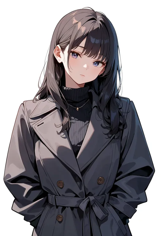 masterpiece, best quality, score_7, safe, coat, 1girl, solo, upper body, simple background — by k3scat, made with ComfyUI