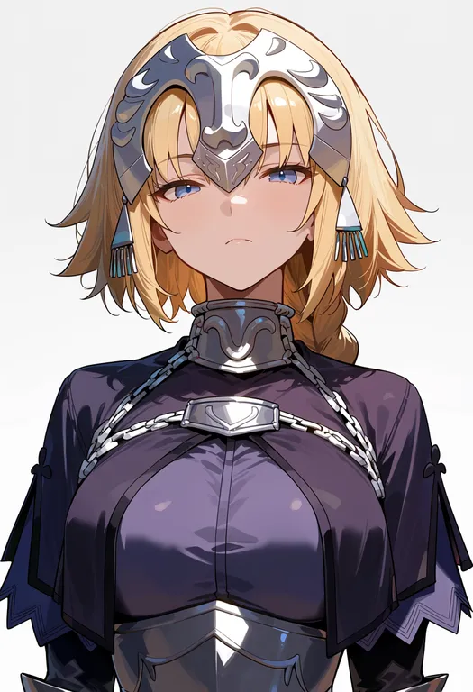 masterpiece, best quality, score_7, safe, jeanne d'arc (fate), fate/apocrypha, solo, upper body, simple background — by k3scat, made with ComfyUI