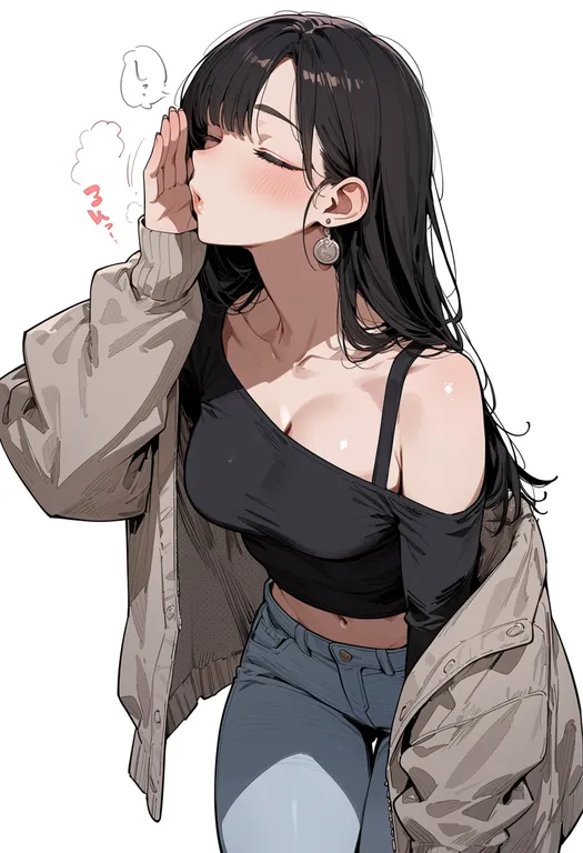 masterpiece, best quality, score_7, safe, whispering in ear, 1girl, solo, simple background — by k3scat, made with ComfyUI