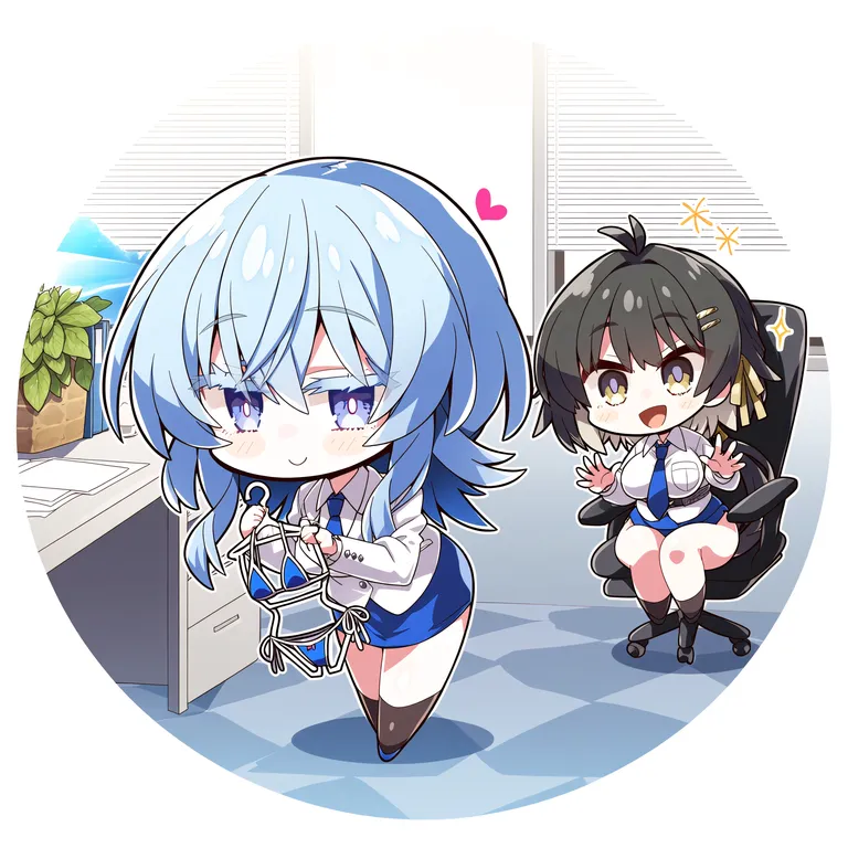 @akaneya, chibi only, year 2024, year 2025, 2girls, wuthering waves logo, shorekeeper(wuthering waves), white jacket… — by 💤💤💤, made with ComfyUI