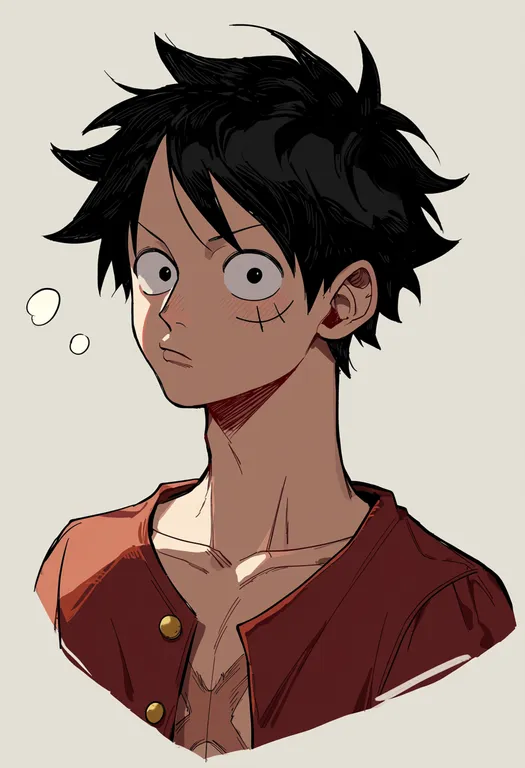 masterpiece, best quality, score_7, safe, monkey d. luffy, one piece, solo, upper body, simple background — by k3scat, made with ComfyUI