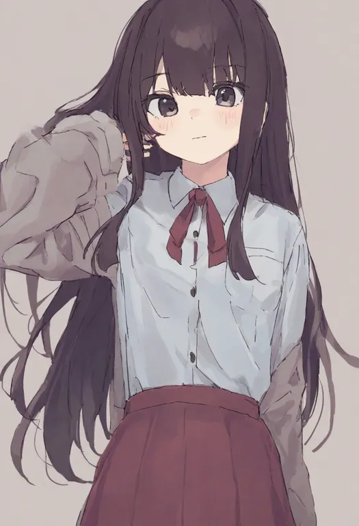 masterpiece, best quality, general, unbuttoned shirt, 1girl, solo, simple background — by k3scat, made with ComfyUI