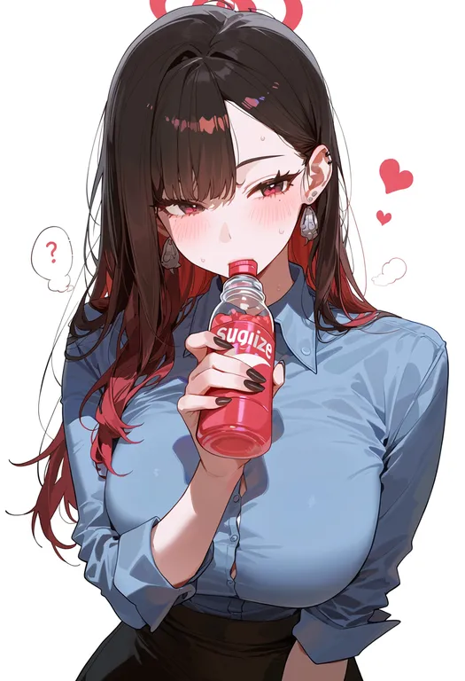 masterpiece, best quality, score_7, safe, squeeze bottle, 1girl, solo, upper body, simple background — by k3scat, made with ComfyUI