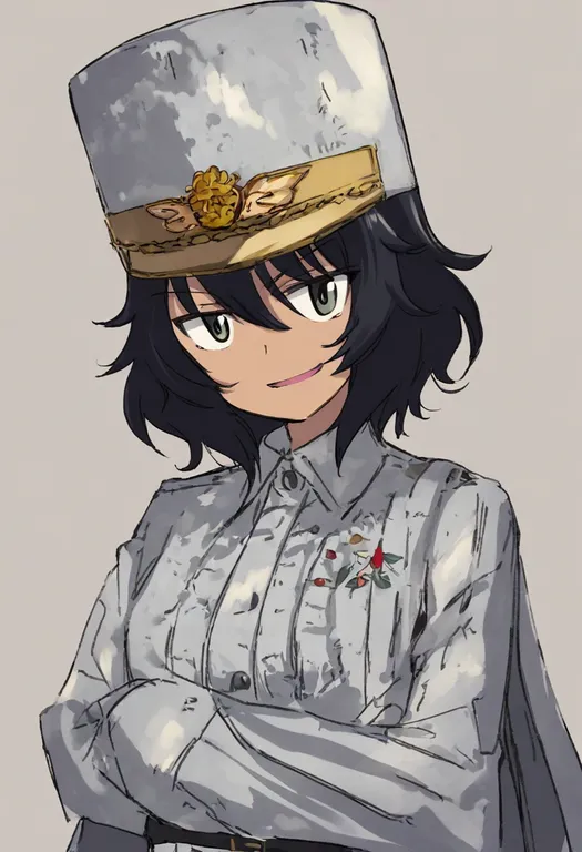 masterpiece, best quality, general, andou (girls und panzer), girls und panzer, solo, upper body, simple background — by k3scat, made with ComfyUI