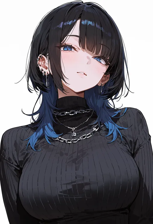 masterpiece, best quality, score_7, safe, chain necklace, 1girl, solo, upper body, simple background — by k3scat, made with ComfyUI
