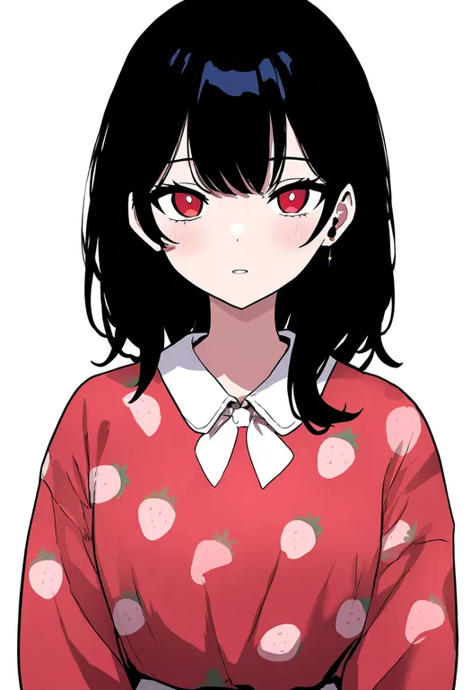 masterpiece, best quality, newest, absurdres, highres, safe, strawberry_print, 1girl, solo, upper_body… — by k3scat, made with ComfyUI