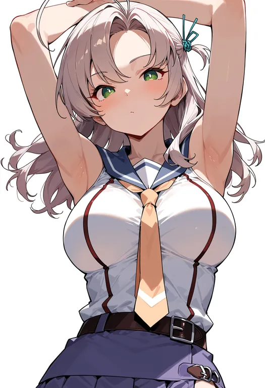 masterpiece, best quality, score_7, safe, kinugasa kai ni (kancolle), solo, upper body, simple background — by k3scat, made with ComfyUI