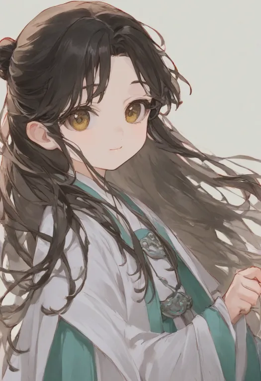 masterpiece, best quality, general, white hanfu, 1girl, solo, simple background — by k3scat, made with ComfyUI
