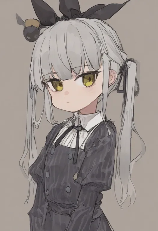 masterpiece, best quality, general, black ribbon, 1girl, solo, simple background — by k3scat, made with ComfyUI