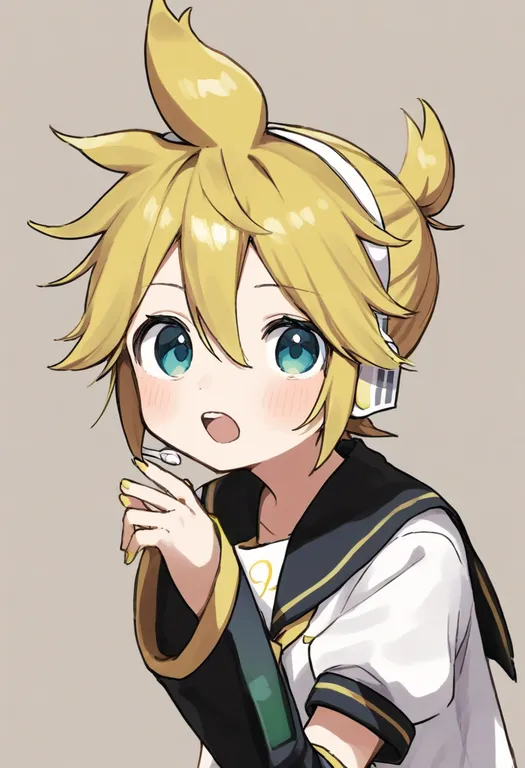 masterpiece, best quality, general, kagamine len, vocaloid, solo, upper body, simple background — by k3scat, made with ComfyUI