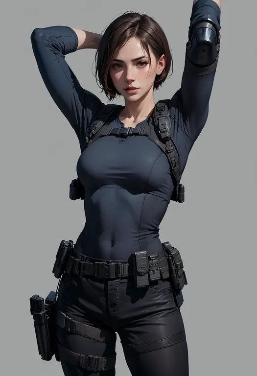 masterpiece, best quality, score_7, safe, resident evil 3 (remake), solo, simple background — by k3scat, made with ComfyUI