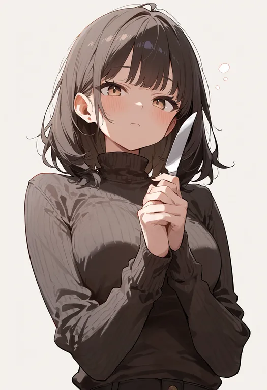 masterpiece, best quality, score_7, safe, butter knife, 1girl, solo, upper body, simple background — by k3scat, made with ComfyUI