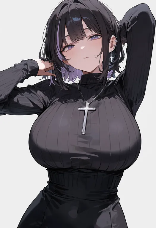 masterpiece, best quality, score_7, safe, cross necklace, 1girl, solo, upper body, simple background — by k3scat, made with ComfyUI