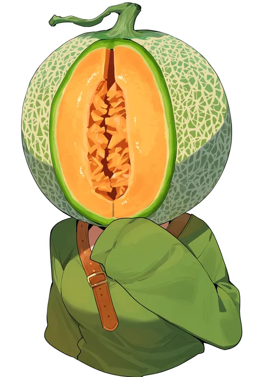 masterpiece, best quality, score_7, safe, cantaloupe, 1girl, solo, upper body, simple background — by k3scat, made with ComfyUI