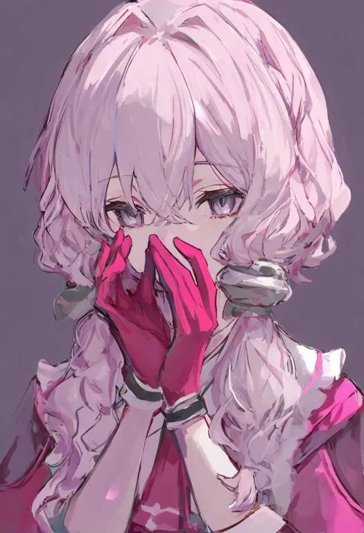 masterpiece, best quality, general, pink gloves, 1girl, solo, upper body, simple background — by k3scat, made with ComfyUI