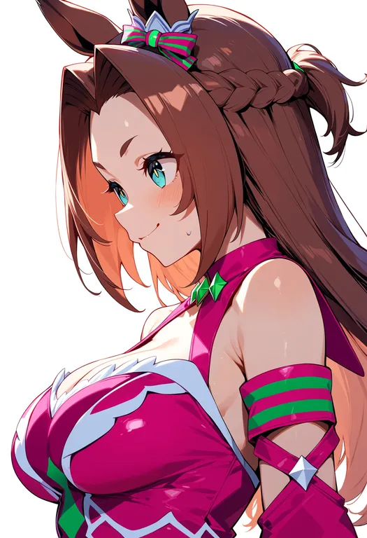 masterpiece, best quality, score_7, safe, kawakami princess (umamusume), umamusume, solo, upper body, simple background — by k3scat, made with ComfyUI