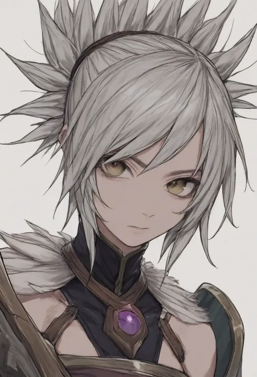 masterpiece, best quality, general, riven (league of legends), league of legends, solo, upper body, simple background — by k3scat, made with ComfyUI