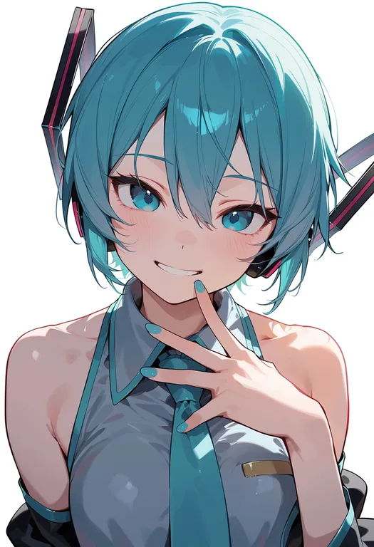 masterpiece, best quality, score_7, safe, hatsune mikuo, solo, upper body, simple background — by k3scat, made with ComfyUI
