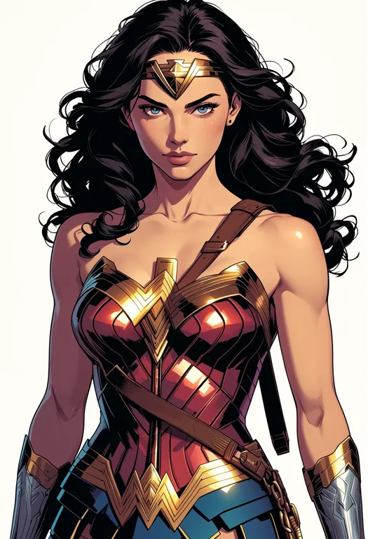 masterpiece, best quality, score_7, safe, wonder woman, solo, upper body, simple background — by k3scat, made with ComfyUI