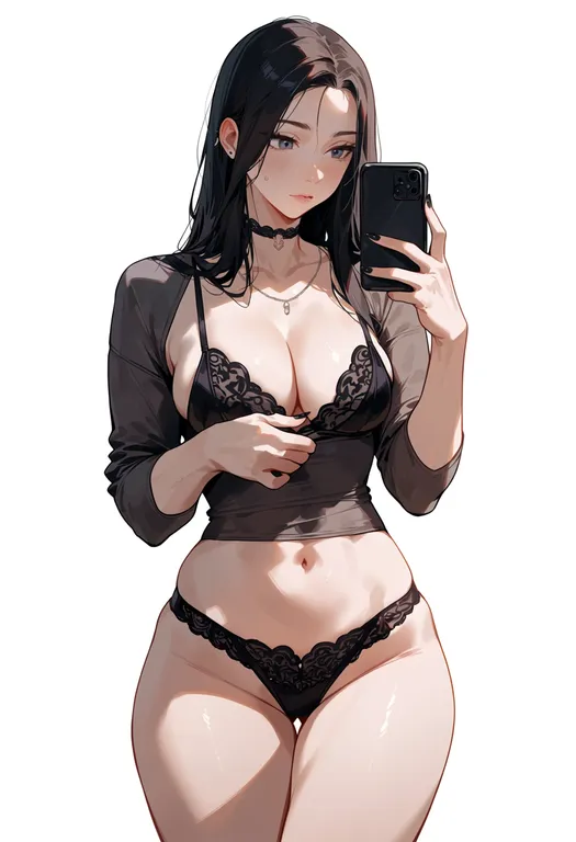 masterpiece, best quality, score_7, safe, mirror selfie, 1girl, solo, simple background — by k3scat, made with ComfyUI