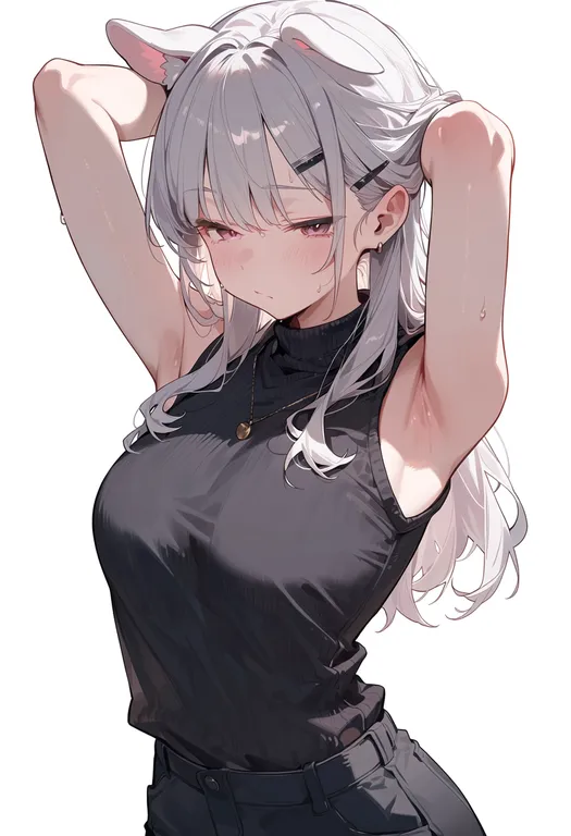 masterpiece, best quality, score_7, safe, ears down, 1girl, solo, upper body, simple background — by k3scat, made with ComfyUI