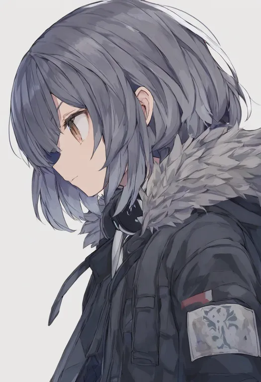 masterpiece, best quality, general, fur-trimmed jacket, 1girl, solo, simple background — by k3scat, made with ComfyUI